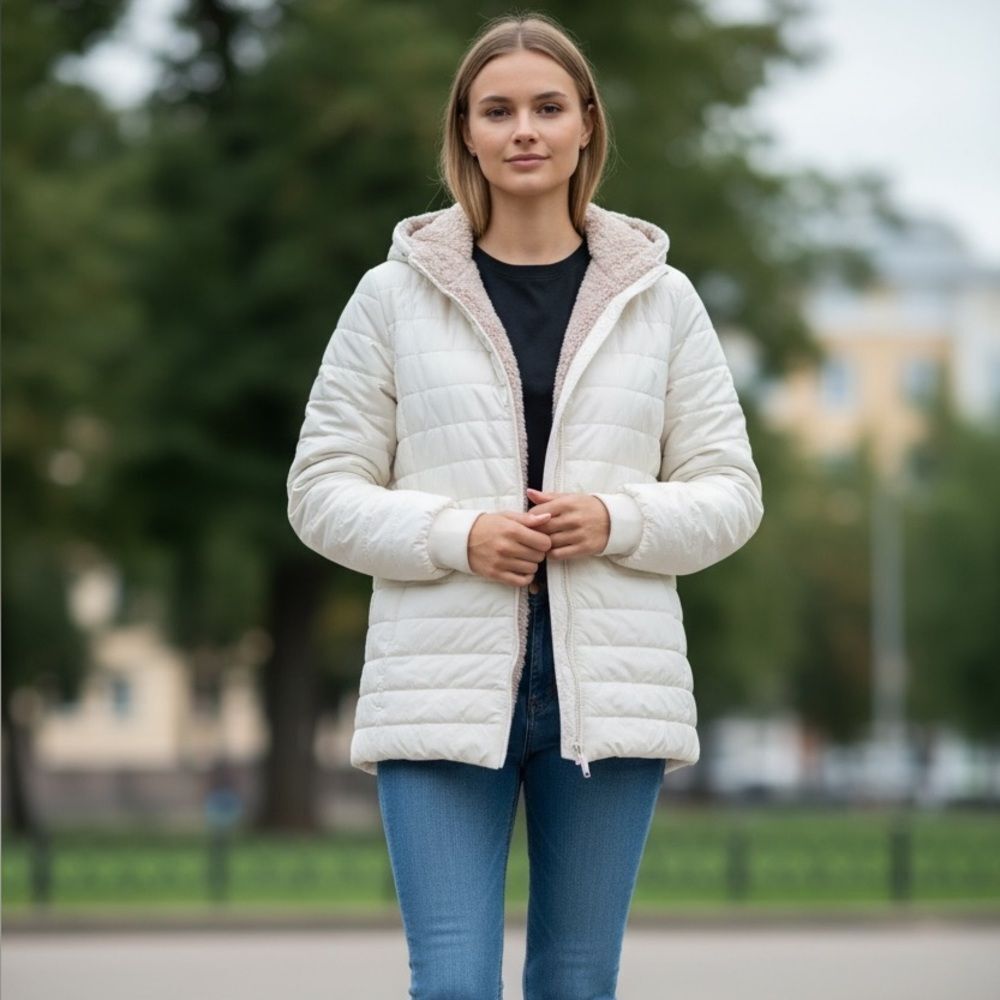 ❄️ SALE ❄️ Off White Tan Puffer Jacket Large